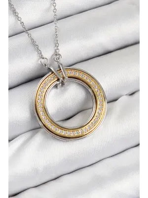 316L Çelik Zirkon Taşlı Dönen Daire Model Gold Ve Gümüş Renk Kadın Kolye