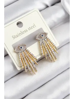 316L Çelik Zirkon Taşlı Göz Model Gold Renk Kadın Küpe