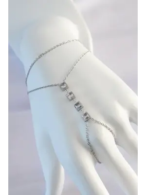 316L Çelik Zirkon Taşlı Gümüş Renk Minimal Kare Tasarımlı Şahmeran