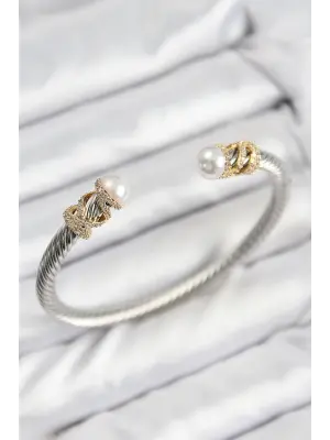 316L Çelik Zirkon Taşlı İnci Model Gold Ve Gümüş Renk Kadın Bileklik