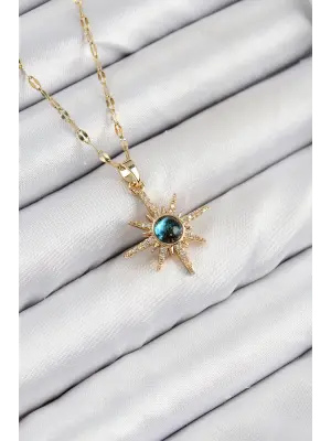 316L Çelik Zirkon Taşlı Kutup Yıldızı Model Gold Renk Kadın Kolye