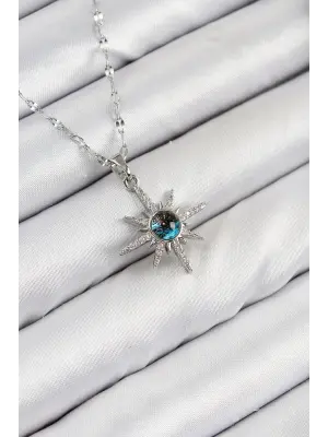 316L Çelik Zirkon Taşlı Kutup Yıldızı Model Gümüş Renk Kadın Kolye