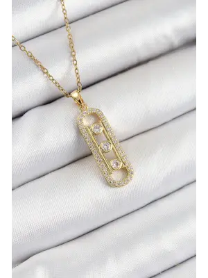 316L Çelik Zirkon Taşlı Messika Model Gold Renk Kadın Kolye