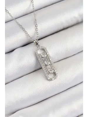 316L Çelik Zirkon Taşlı Messika Model Gümüş Renk Kadın Kolye