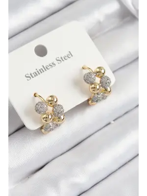 316L Çelik Zirkon Taşlı Topçuk Halka Model Gold Ve Gümüş Renk Kadın Küpe