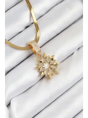 316L Çelik Zirkon Taşlı Yıldız Model Gold Renk Kadın Kolye
