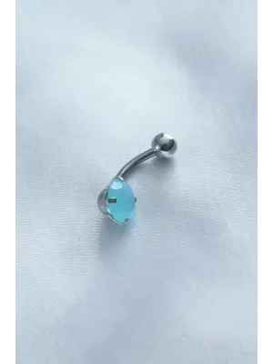 316L Cerrahi Çelik Mavi Taşlı Göbek Piercing