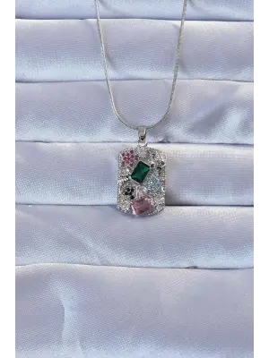 316L Gümüş  Çok li Zirkon Taşlı Vintage Çelik Kolye