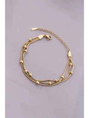 316L Kararmaz Çelik Gold Renk Top Zincirli Kadın Bileklik