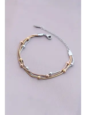 316L Kararmaz Çelik Gümüş Renk Top Zincirli Kadın Bileklik