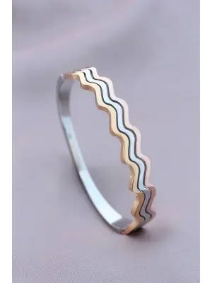 316L Kararmaz Çelik Mix Renk Kıvrımlı Kadın Kelepçe Bileklik
