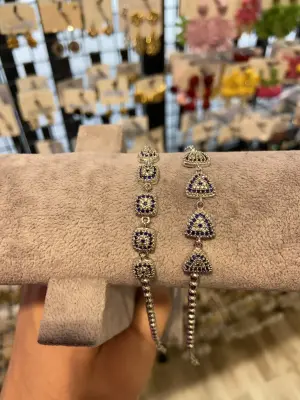 Mavi Taşlı Kare ve Üçgen Nazar Boncuklu Bileklik