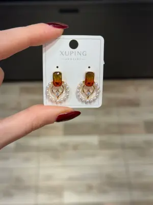 İncili Renk Taşlı Çelik Xuping Küpe