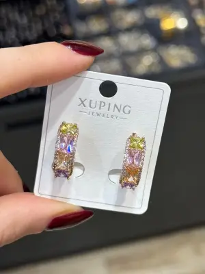 Renk Taşlı Xuping Çelik Küpe