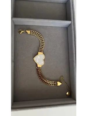 Kalpli Mermer Desen Zincir Bileklik Çelik