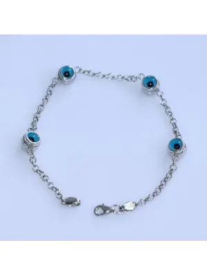 İri Nazar Boncuklu Çelik Gümüş Bileklik