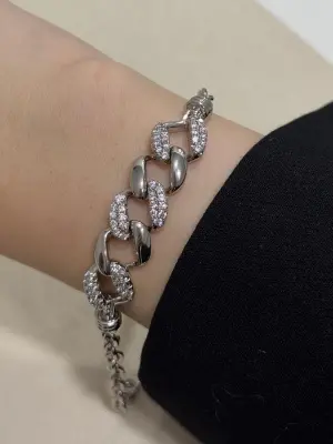 Gümüş 14K Kaplama Kararmaz Az Taşlı Model Bileklik