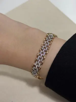 Kalın Zincir Sayısız Taşlı Kadın Gurmet Bilelekliği