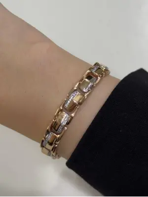 14K Gurmet Bileklik Kalın Zincir Minik Beyaz Taşlı