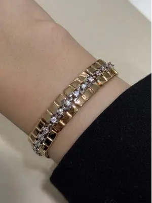 Çelik Gurmet Bileklik Rose Renk Kare Taşlı