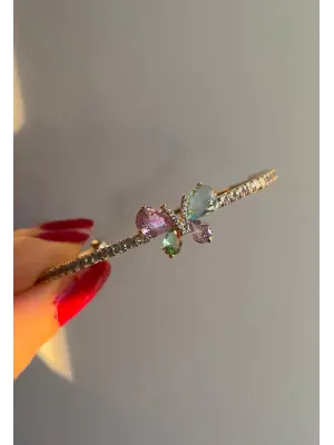 Renk Taşlı Kelebek Kelepçe Bilezik