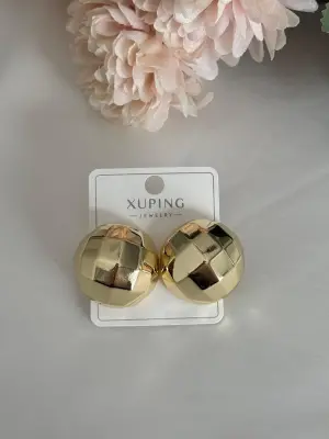 Yuvarlak Disko Topu Sarı Çelik Küpe