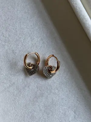 Hareketli Çift Renk Kalpli Çelik Küpe