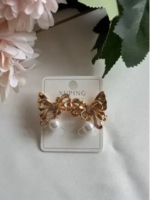 İnci Detaylı Taşlı Fiyonk Kurdele Küpe