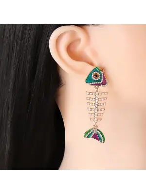 Pırlanta Taşlı Rengarenk Balık Küpe