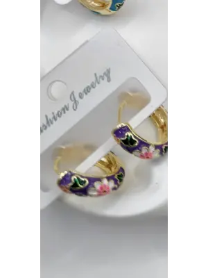 Mor Renkli Desenli Yazlık Halka Küpe