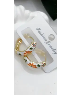 Beyaz Turuncu Renkli Mineli Çelik Küpe