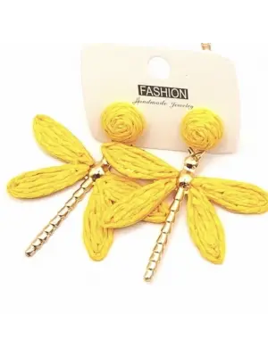 Sarı Renk Hasır Küpe Kuş Şeklinde