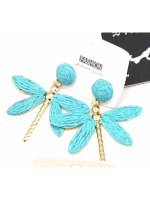 Açık Deniz Mavisi Yusufçuk Kuşu Hasır Yazlık Küpe