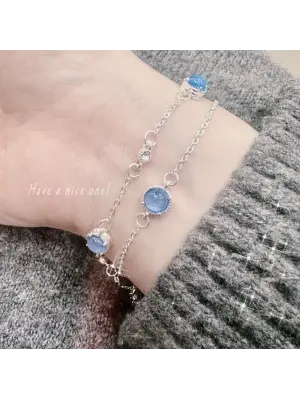 İki Zincirli Çift Model Mavi Taşlı Y2K Çelik Bileklik