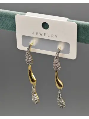 Uzun Vip Taşlı Sarkıtmalı 3 katlı Gold Küpe