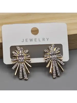 Güneş Model Koyu Renk Ortası Baget Taşlı Küpe