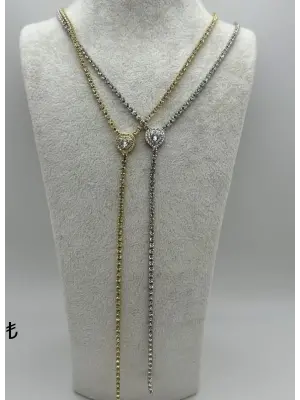 Su Yolu Taşlı Kalpli Uzun Y kolye