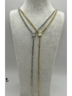 Baget Taşlı Y Model Uzun Çelik Kolye