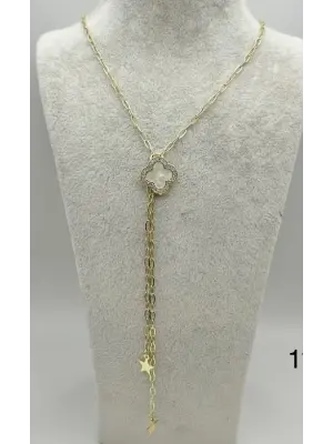 Van Cleef Beyaz Yonca Gold Zincir Çelik Y Uzun Kolye