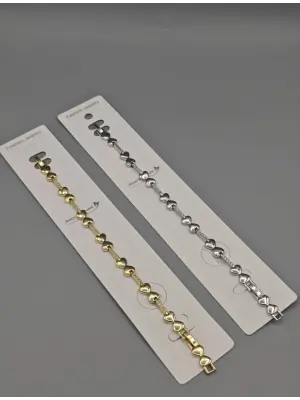 2’li Kalp Motifli Taşlı Altın Kaplama Su Yolu Bileklik