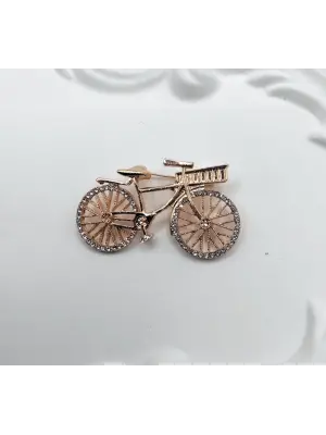 Taşlı Bisiklet Şekilli Kadın Broşu Gold Renk