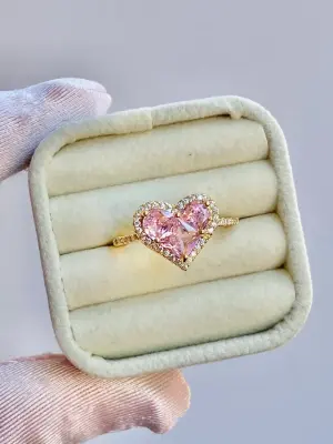 Pembe Kalpli Kararmaz Kadın Yüzük Sarı