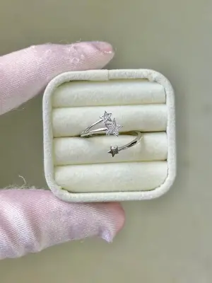 Gümüş Çift Yıldızlı Kadın Yüzük Modeli