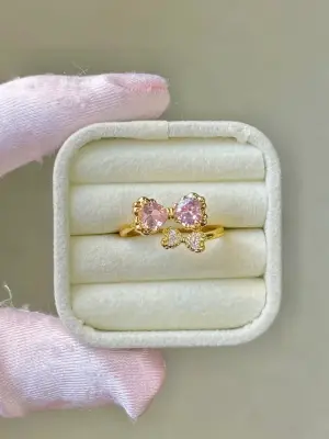 Pembe Kurdeleli Gold Çelik Kadın Yüzük