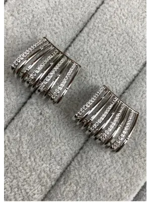 Çoklu Görünümlü Büyük Taşlı Gümüş Kadın Küpe