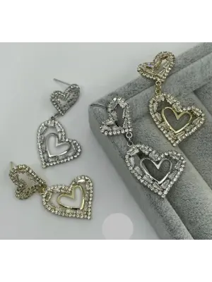 Çift Kalp Sallantılı Taşlı Abiye Küpe