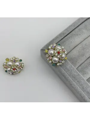 Renkli Taşlı İncili Çiçek Buketi Küpe