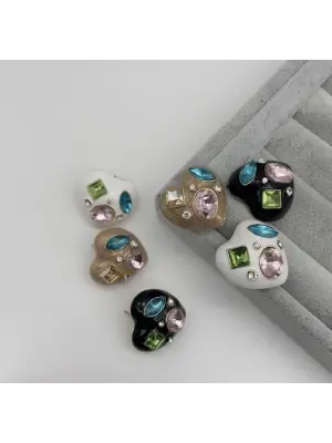 Renkli Taşlı Kalp Retro Küpe