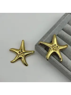 Ortası Delikli Büyük Boy Yıldız Küpe Altın Renk