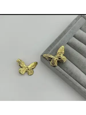 Büyük Gold Kelebek Model Çelik Kadın Küpe